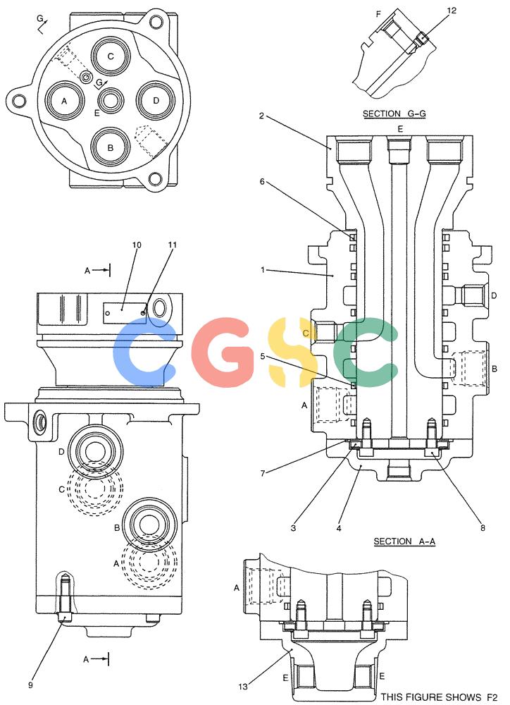 纽荷兰零件查询(E200SRLC) - CRAWLER EXCAVATOR BTW LA04-01506 - LA04-01625 (07-038) - JOINT ASSY, SWIVEL New Holland Constructuion