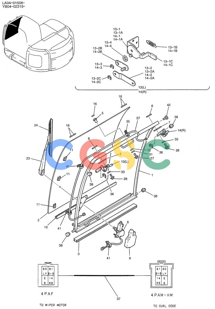 纽荷兰零件查询(E200SRLC) - CRAWLER EXCAVATOR BTW LA04-01506 - LA04-01625 (01-038) - WINDOW ASSY, FR. New Holland Constructuion