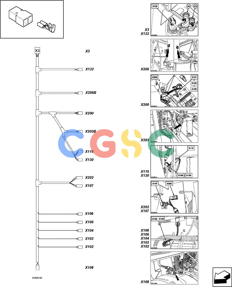 凯斯零件查询(LBX431S) - BIG RECTANGULAR BALER (6/01-12/03) (06.53[01]) - CONNECTORS, X3 WIRING LOOM - D258 Case Agriculture