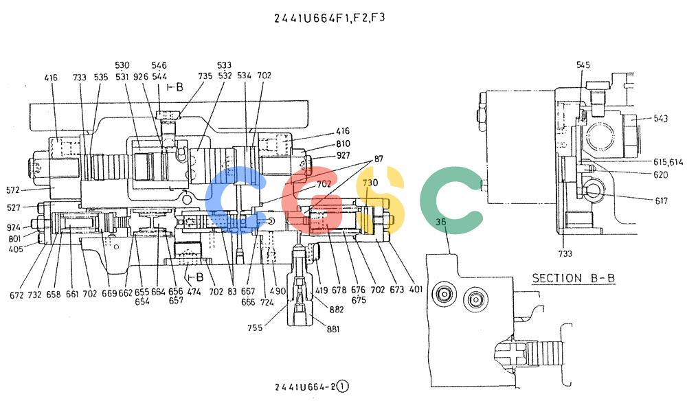 神钢零件查询(K909A) - EXCAVATOR ASN LQ0795 (1/83-12/03) (01-027[02]) - PUMP ASSY, SWING, P/N 2441U664F1, F2, F3 Kobelco