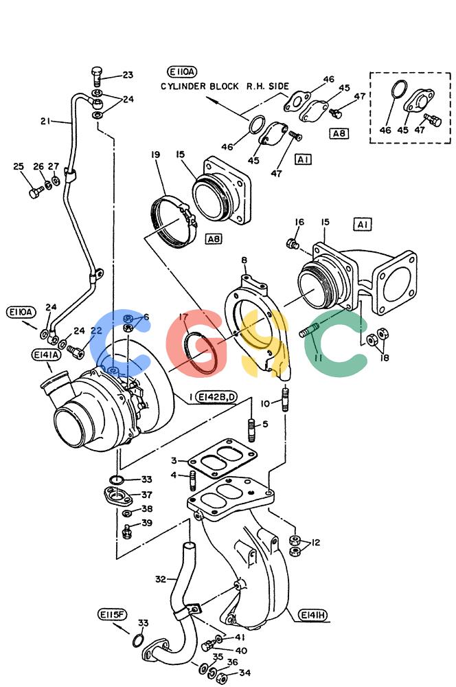 神钢零件查询(PE6T04) - NISSAN DIESEL ENGINE - LK900 & LK700A W/TURBO (1/03-12/06) (03-007[01]) - TURBO-EXHAUST, (FITTING PARTS) Kobelco