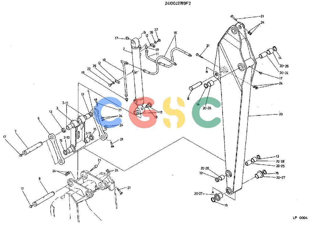 神钢零件查询(K905) - EXCAVATOR BTW LP0004 - LP0554 (1/82-12/03) (04-003) - ARM ASSEMBLY, 2.6 M Kobelco