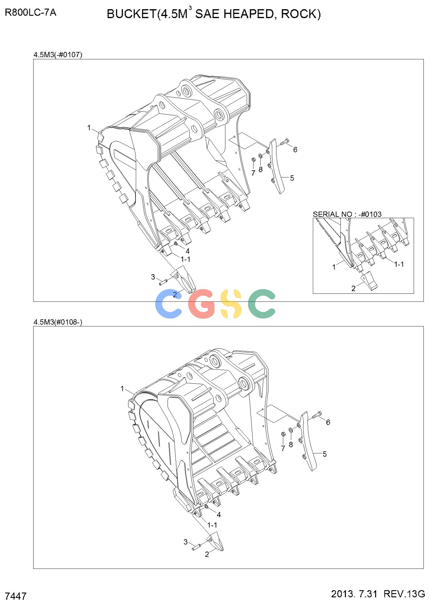 现代零件查询R800LC-7A BUCKET(4.5M3 SAE HEAPED, ROCK)EPC Hyundai 
