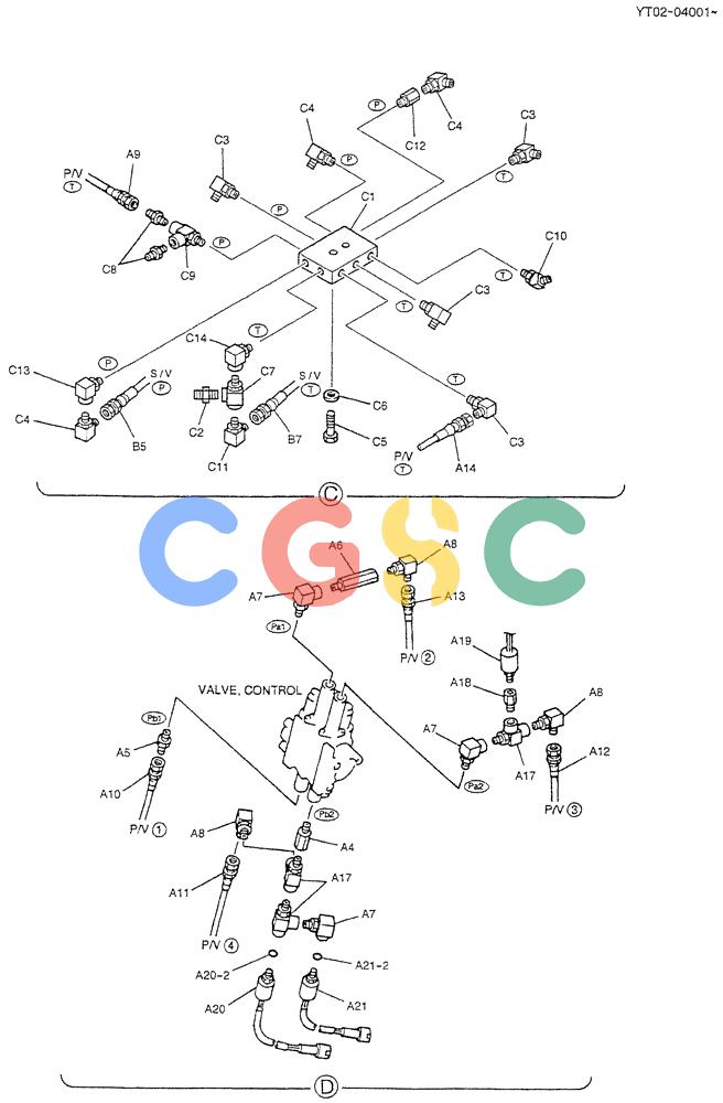 神钢零件查询(DOZER) - ATTACHMENT - SK70SR-1E EXCAVATORS ASN YT02-04001 (1/04-12/04) (01-011[02]) - CONTROL LINES, REMOTE (PTPA DOZER) Kobelco