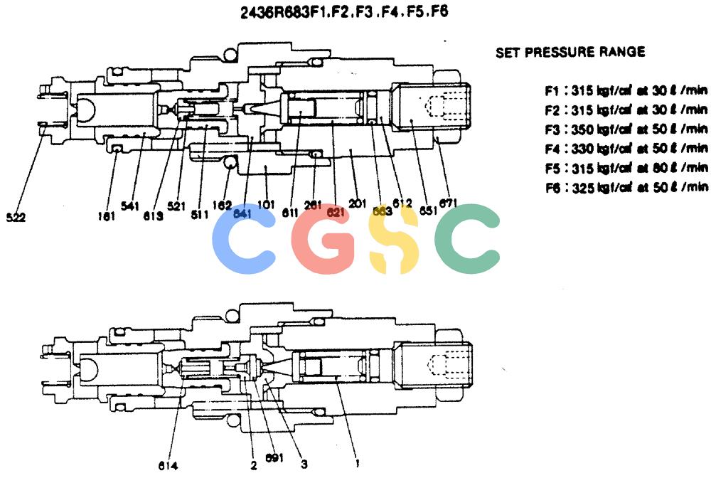 神钢零件查询(MD140C) - EXCAVATOR ASN YPU00501 (1/80-12/06) (12-002) - VALVE ASSY, RELIEF - 2436R683F1-F6 Kobelco