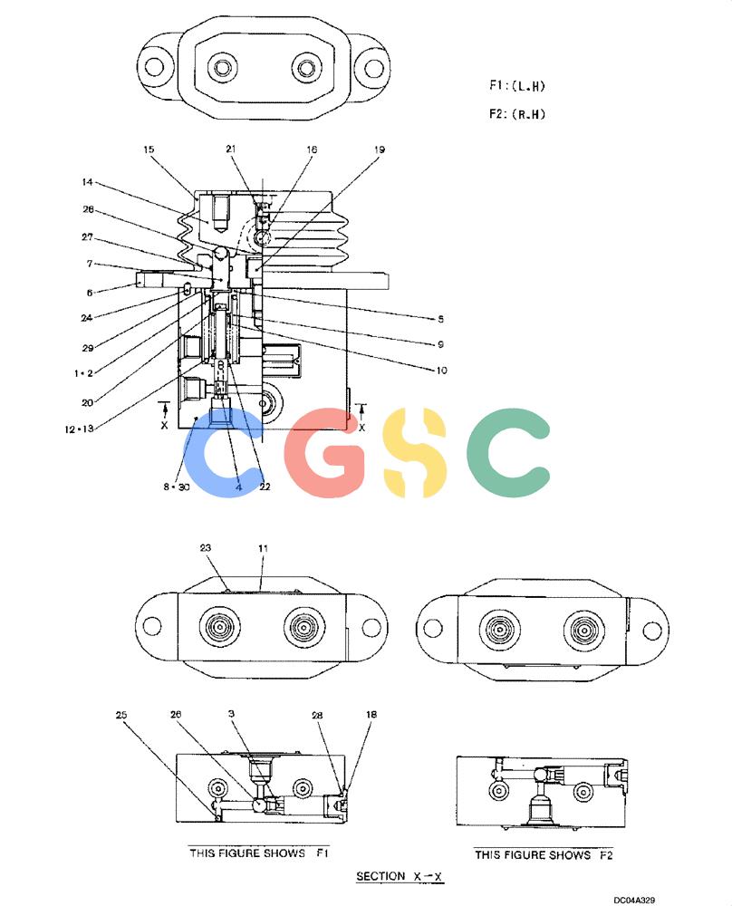 纽荷兰零件查询(EH215) - CRAWLER EXCAVATOR (9/03-) (08 -68[00]) - VALVE ASSY - PILOT, TRAVEL (LC30V00004F1 & F2) New Holland Constructuion