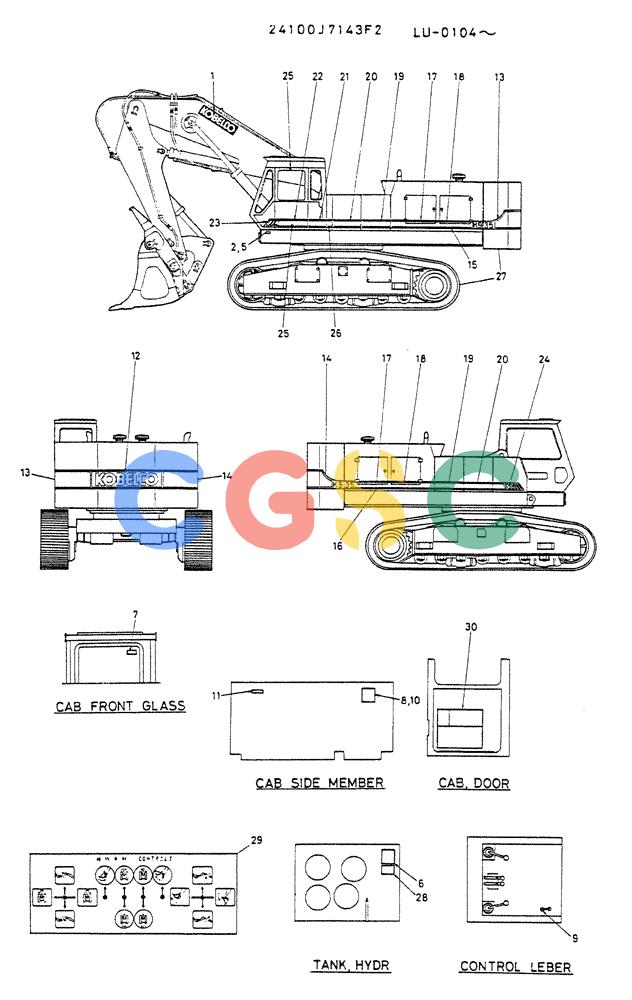 神钢零件查询(K935) - EXCAVATOR SUPPLEMENT ASN LU00154 (1/76-12/03) (09-020) - LABEL, NAME PLATE P/N 24100J7143F2 Kobelco
