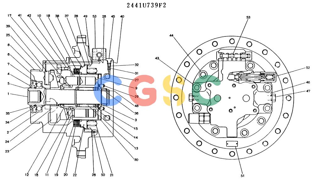 神钢零件查询(K909LC) - MARK II EXCAVATOR ASN LLU-0001 (1/87-12/03) (11-028) - MOTOR ASSY (PROPELLING), 2441U739 Kobelco