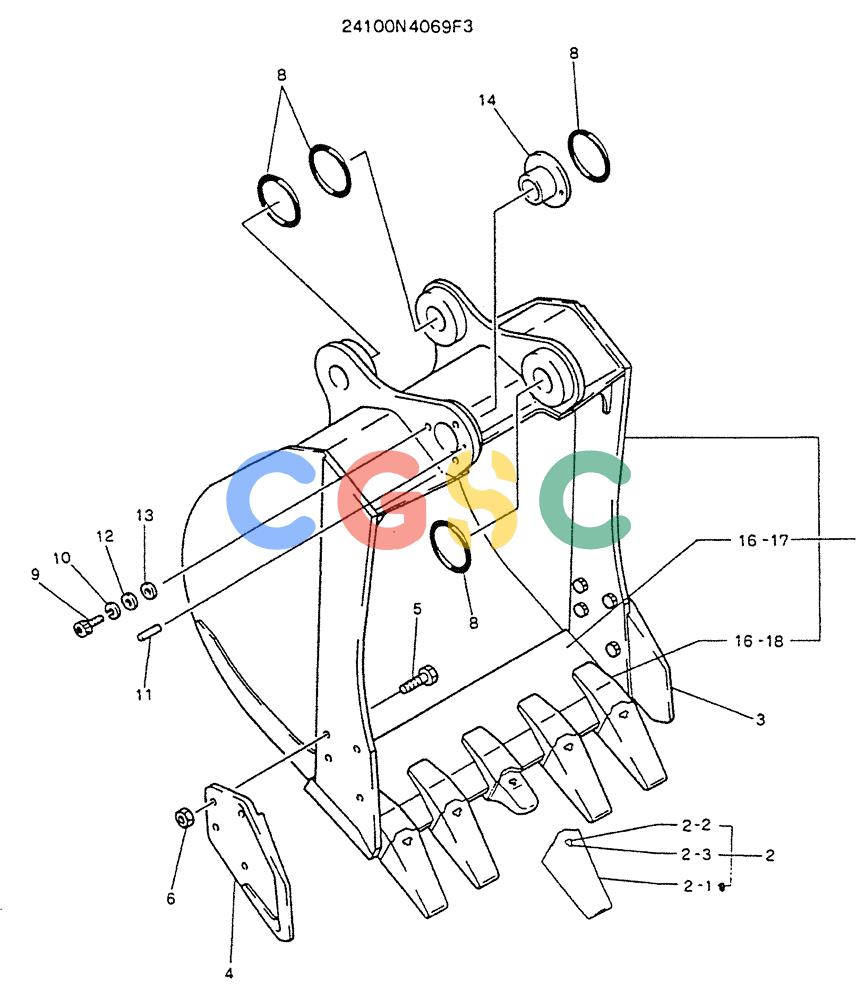 神钢零件查询(K905LC) - MARK II EXCAVATOR BTW YP1001 - YP1281. (4/89-12/03) (09-006) - BUCKET ASSY, 0.5M³ Kobelco
