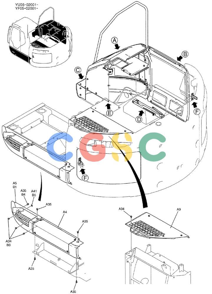 纽荷兰零件查询(E235BSRNLC) - CRAWLER EXCAVATOR ASN YU05-02001 (01-049[01]) - GUARD INSTAL, P/N YF21C00033F1 New Holland Constructuion