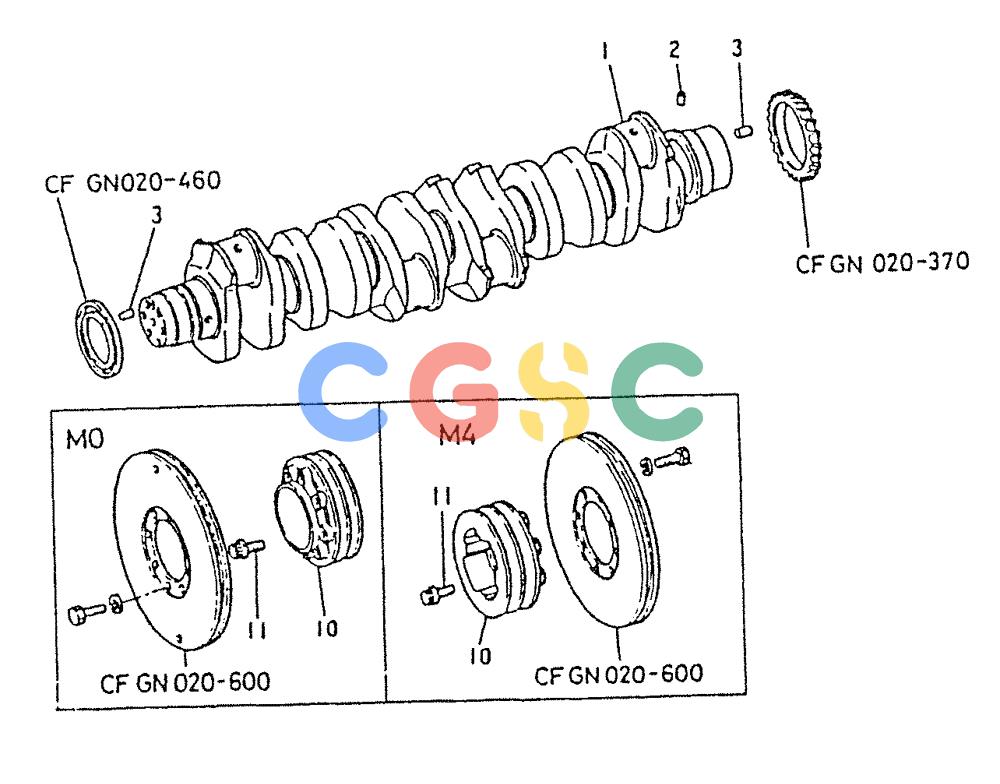 神钢零件查询(6D22-TC) - MITSUBISHI DIESEL ENGINE - K912, K912LC, & K916 (1/83-12/06) (01-012) - CRANKSHAFT & PULLEY 020-300A Kobelco