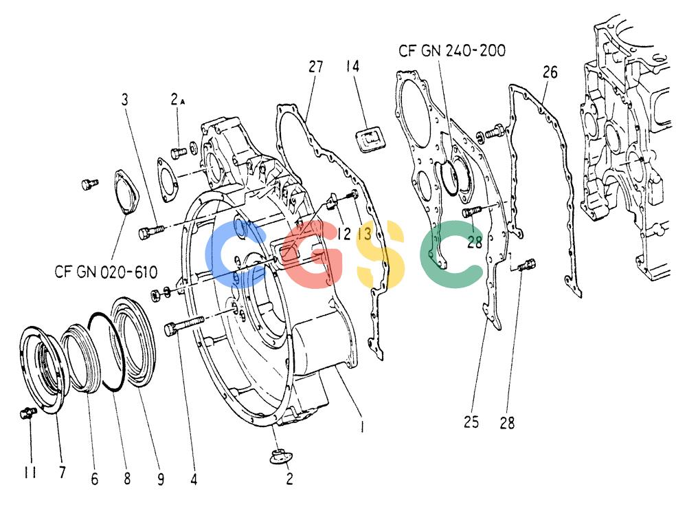 神钢零件查询(6D22) - MITSUBISHI DIESEL ENGINE - K909A, K912A, K916, & K935 (1/76-12/06) (01-004) - FLYWHEEL HOUSING Kobelco