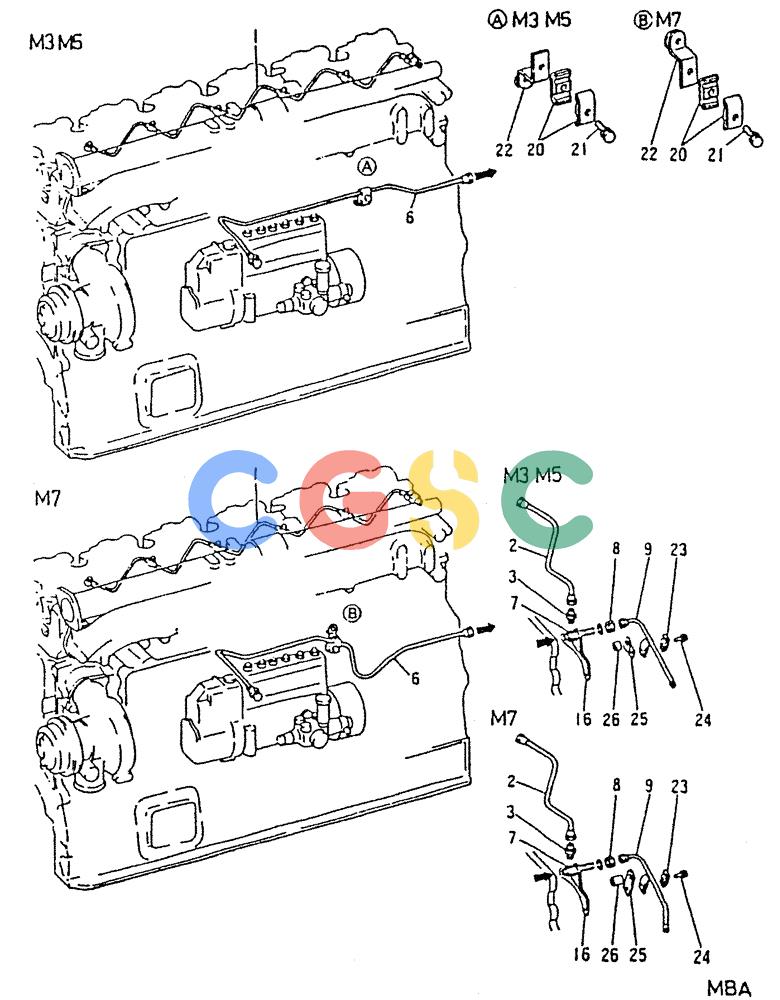 神钢零件查询(6D22-TC) - MITSUBISHI DIESEL ENGINE - K912, K912LC, & K916 (1/83-12/06) (03-023) - FUEL RETURN SYSTEM 040-800B Kobelco