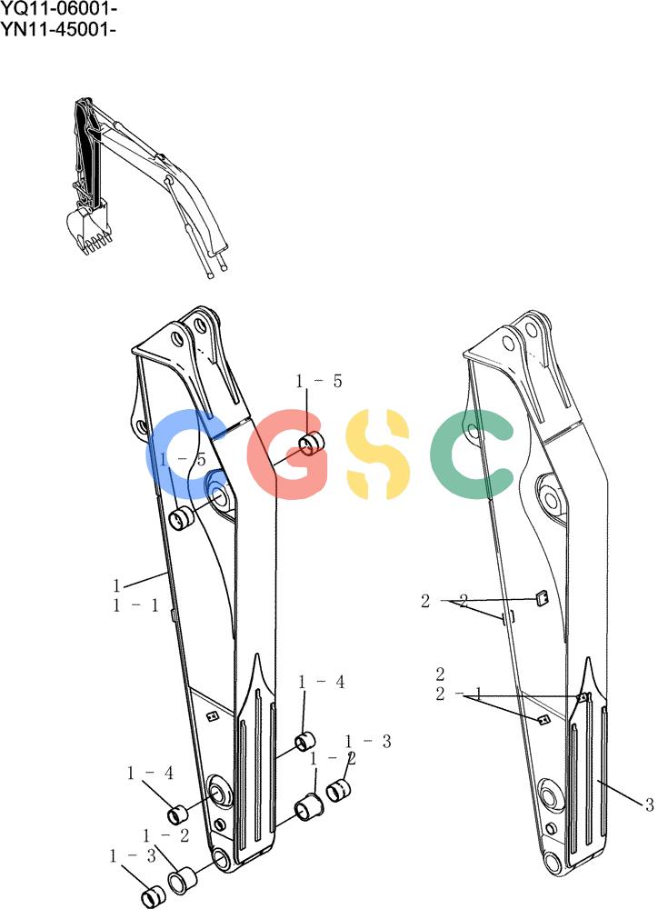 神钢零件查询(200-8) - EXCAVATOR S/N YN11-45001 - (1/06-12/09) (865-02-1) - ARM ASSY, SHORT 2.4M (7FT 11IN) (HD) Kobelco
