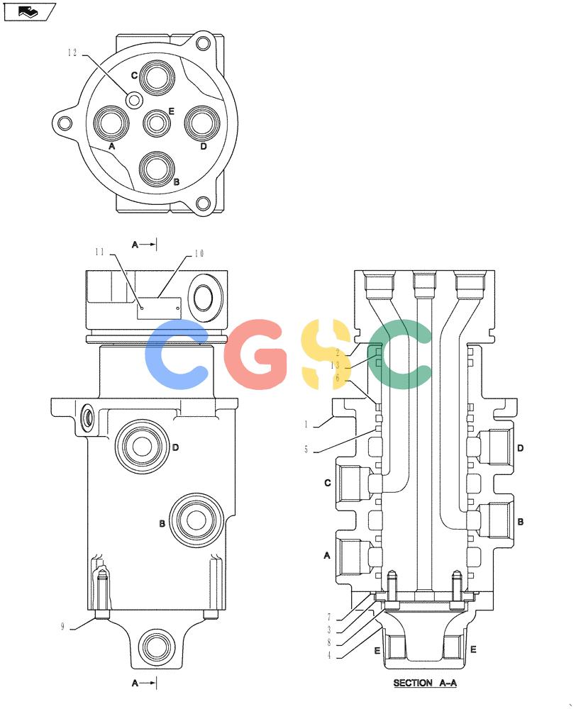 神钢零件查询(SK170 ACERA M-9) - CRAWLER EXCAVATOR - TIER 3 NON-REGULATED (1/12-12/13) (35.354.AA[01]) - SWIVEL CONNECTION, ASSY Kobelco