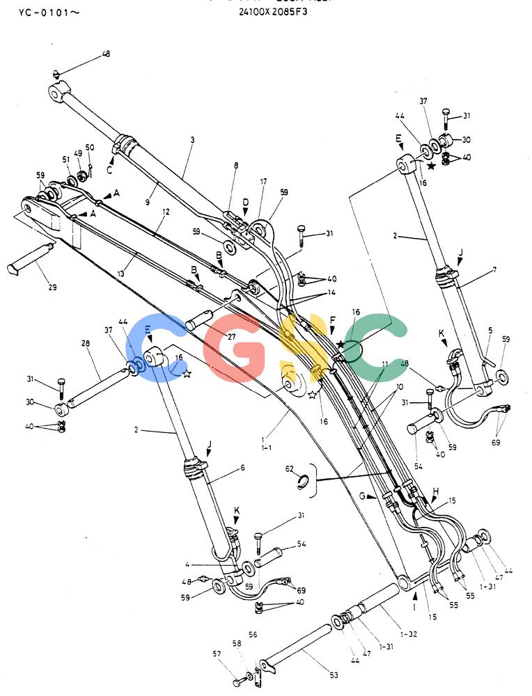 神钢零件查询(MD300LC) - EXCAVATOR BTW YC0101 - YC0300 (1/80-12/06) (07-001[01]) - BOOM ASSY Kobelco
