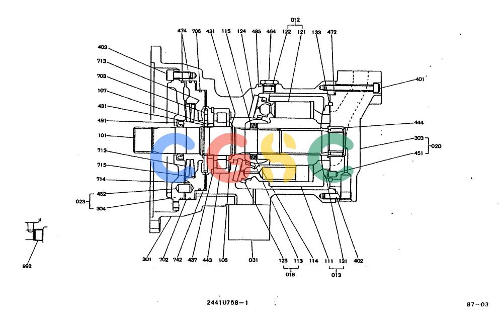 神钢零件查询(MD200BLC) - EXCAVATOR BTW YQ0101 - YQ0564 (1/80-12/06) (11-027) - MOTOR ASSY (SWING)- 2441U758 F1 Kobelco