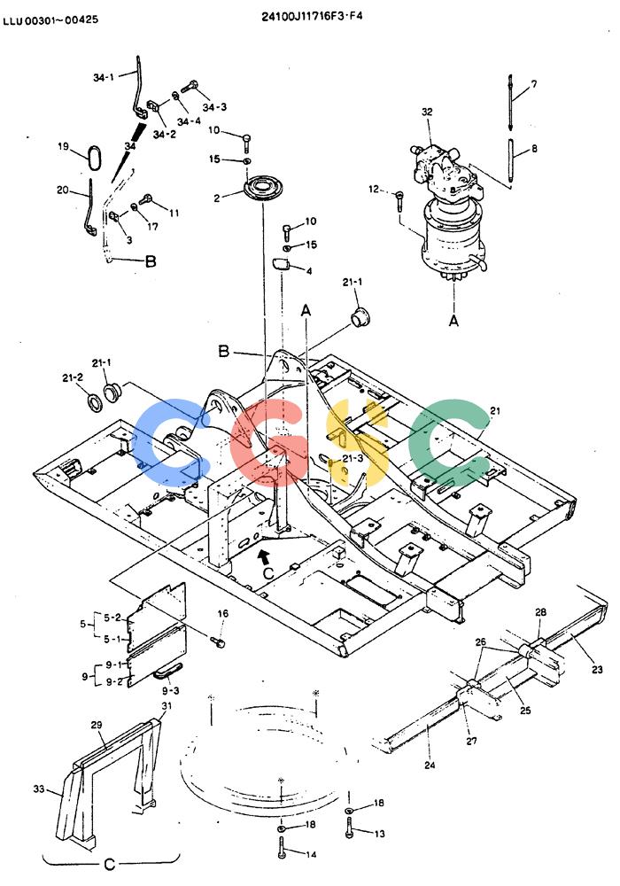 神钢零件查询(MD240C) - EXCAVATOR BTW LLU0301 - LLU0600 (1/80-12/06) (01-001) - FRAME ASSY, UPP - 24100J11716F3, F4 Kobelco