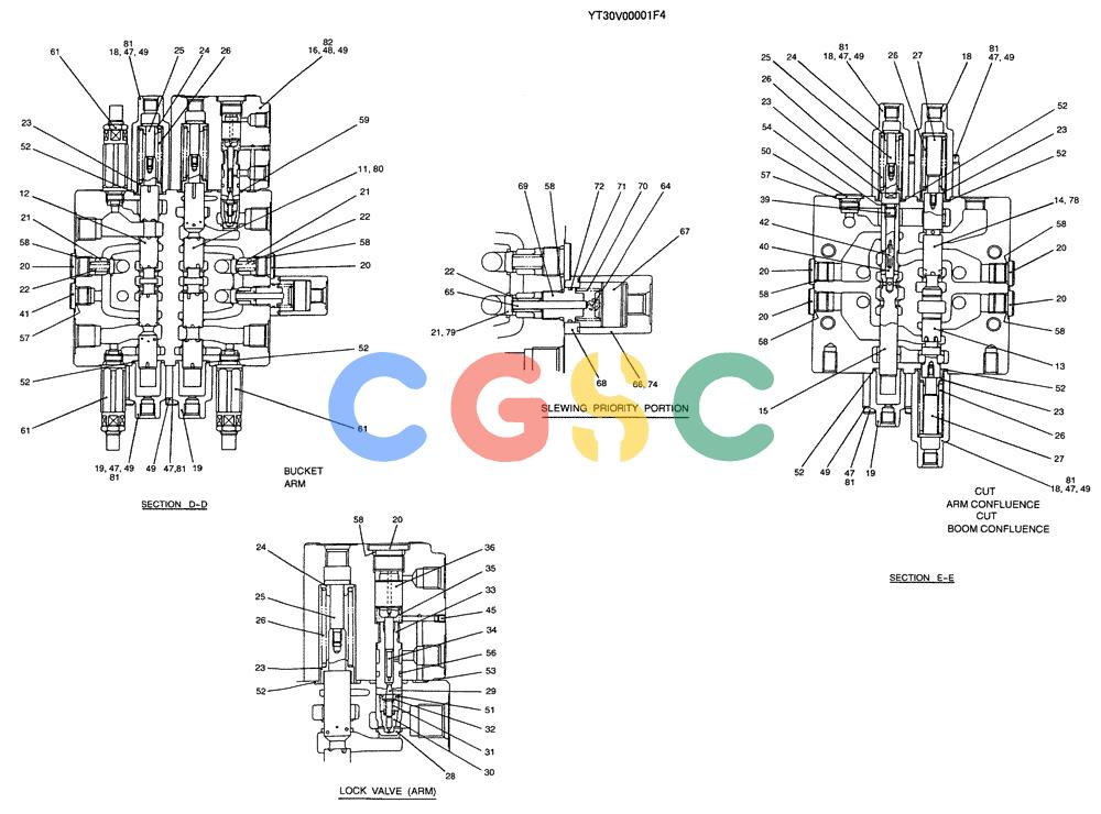 纽荷兰零件查询(E70SR) - MIDI CRAWLER EXCAVATOR ASN YT04-07175 (07-002[03]) - VALVE ASSY, CONTROL, P/N YT30V00001F4 New Holland Constructuion