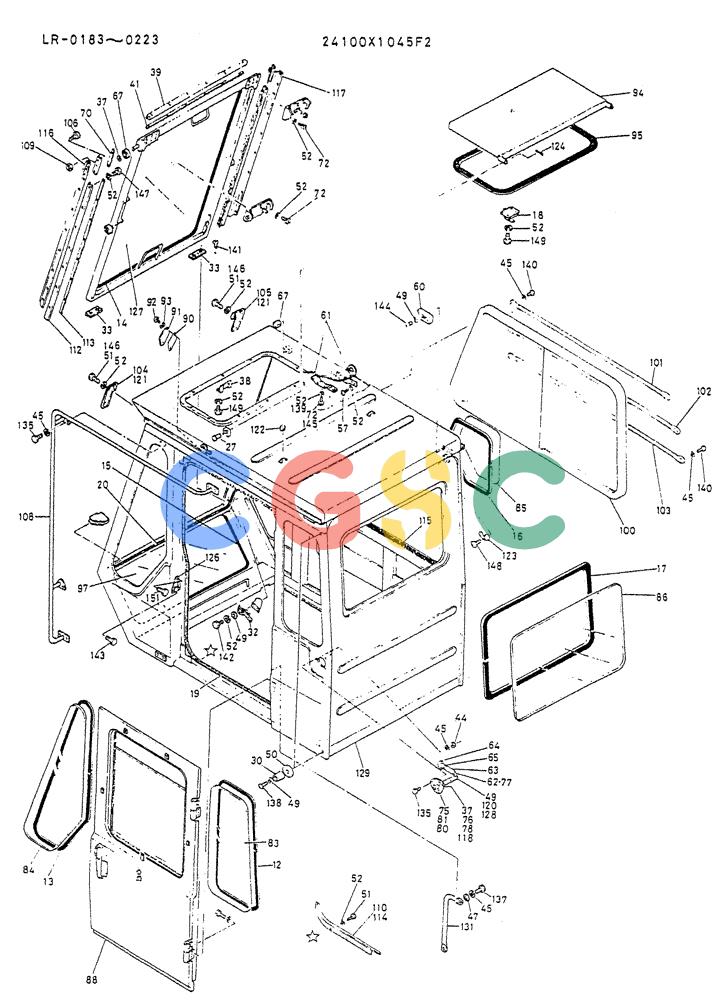 神钢零件查询(K914) - EXCAVATOR ASN LR-0143 (1/79-12/03) (02-008) - CAB ASSY (FOR NORTH EUROPE) P/N 24100X1045F2 Kobelco