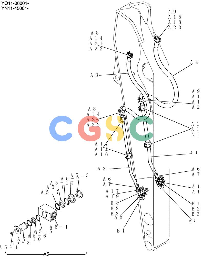 神钢零件查询(200-8) - EXCAVATOR S/N YN11-45001 - (1/06-12/09) (610-60-1) - HYD LINES, ARM 2. 94M (NIBBLER & BREAKER) Kobelco