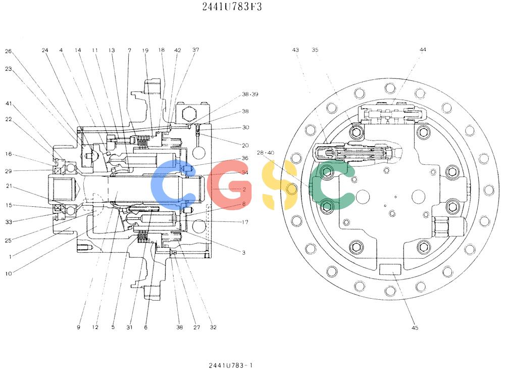 神钢零件查询(K907LC) - MARK II EXCAVATOR ASN YQ0565 (NA) (1/87-12/03) (11-061) - MOTOR ASSY (PROPELLING), P/N 2441U783F3 Kobelco