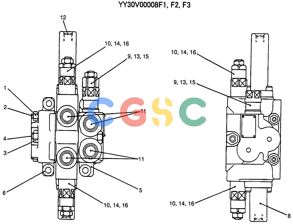 纽荷兰零件查询(E135SR) - CRAWLER EXCAVATOR ASN YY04-06254 (07-058) - VALVE ASSY, CONTROL (EXTRA), P/N YY30V00008F1 New Holland Constructuion