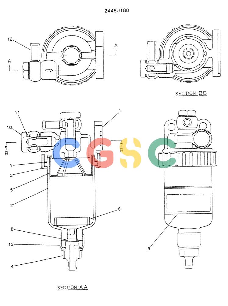 神钢零件查询(K904L) - MARK II EXCAVATOR BTW LX1501 - LX1525 (1/88-12/03) (05-007) - FILTER ASSY, P/N 2446U180 Kobelco
