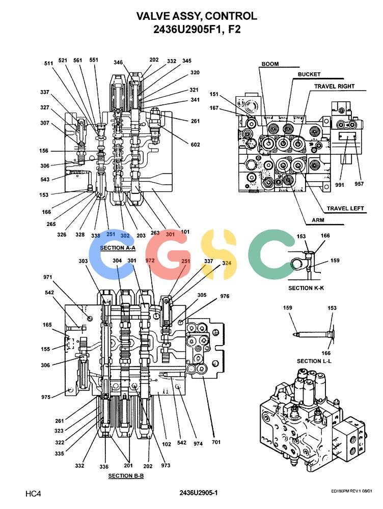 神钢零件查询(ED180) - BLADE RUNNER EXCAVATOR/DOZER ASN YLU0001 (1/99-12/01) (12-001[01]) - VALVE ASSY, CONTROL (2436U2905F1 & 2436U2905F2) Kobelco