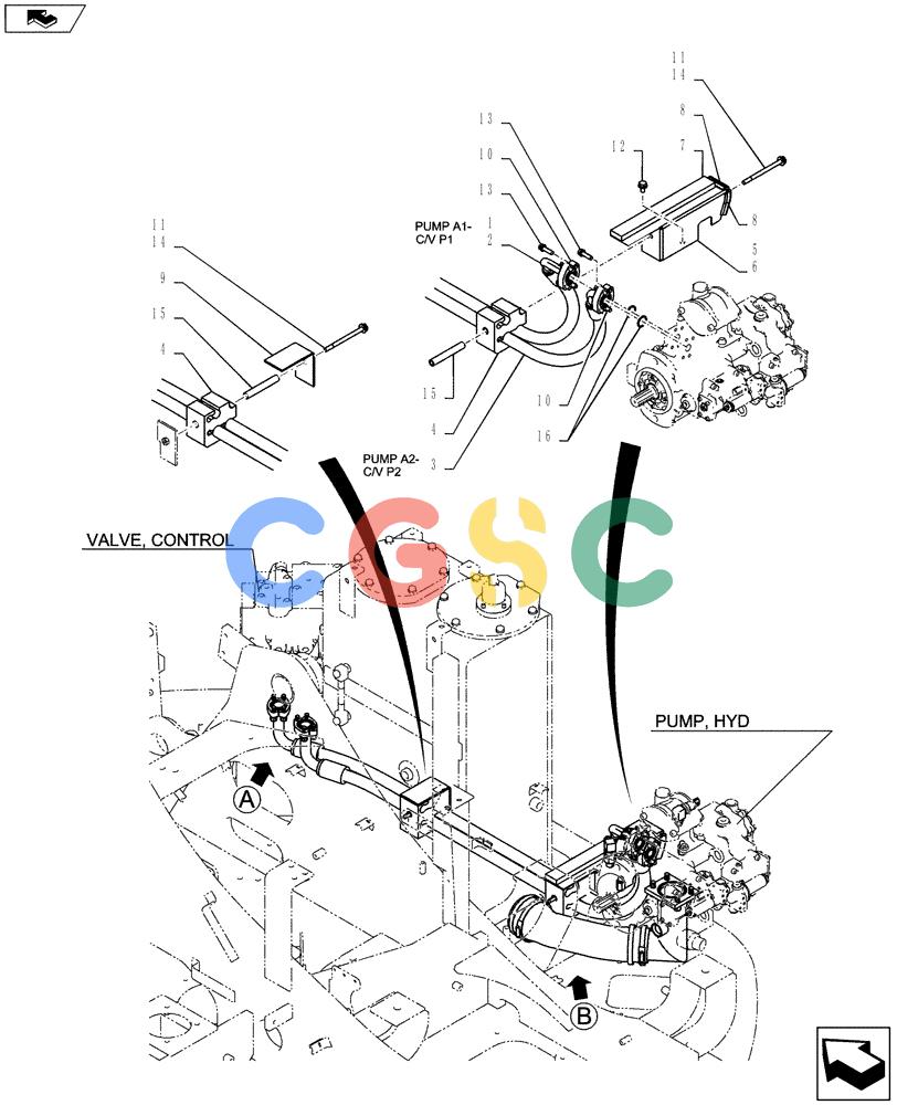 纽荷兰零件查询(E135BSRLC) - CRAWLER EXCAVATOR ASN YH06-08001 (01-020[01]) - HYDRAULIC LINES, PUMP (DOZER) New Holland Constructuion
