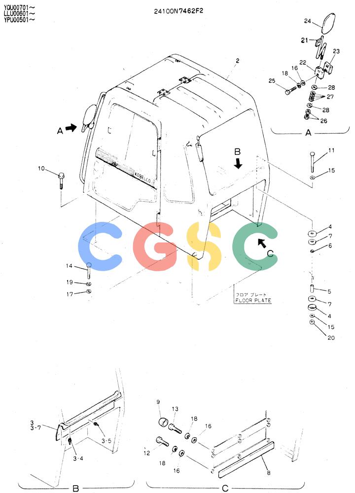 神钢零件查询(MD240C) - EXCAVATOR ASN LLU00601 (1/80-12/06) (02-001) - INSTAL, CAB Kobelco