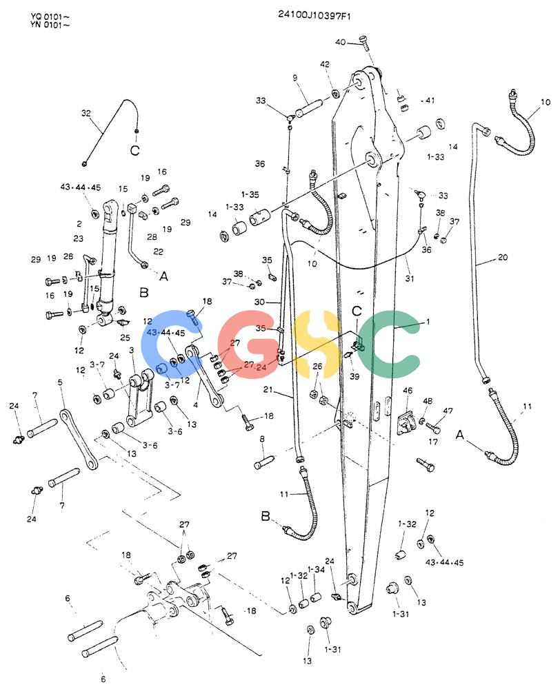 神钢零件查询(K907LC) - MARK II EXCAVATOR ASN YQ0565 (GLOBAL) (1/87-12/03) (09-009) - ARM ASSY, 5.0M (40F LONG RANGE) Kobelco
