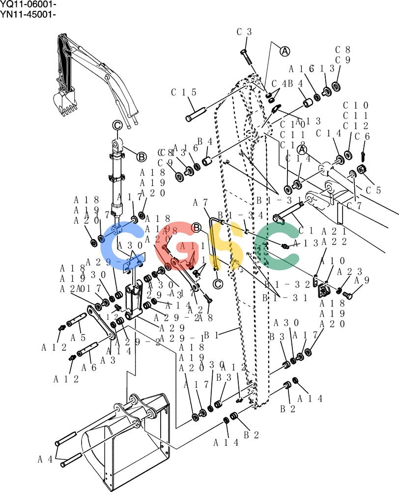 神钢零件查询(200-8) - EXCAVATOR S/N YN11-45001 - (1/06-12/09) (882-01-1) - ARM ASSY, 4.93M (16FT 2IN) (40FT LONG RANGE) Kobelco