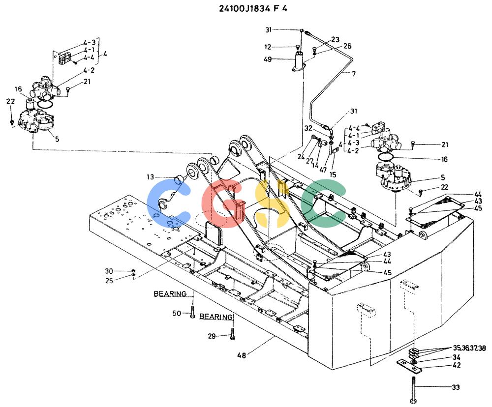 神钢零件查询(K935) - EXCAVATOR BTW L70106 - L70166, LU0067 (1/76-12/03) (01-004) - FRAME ASSY, UPP, P/N 24100J1834F4 Kobelco