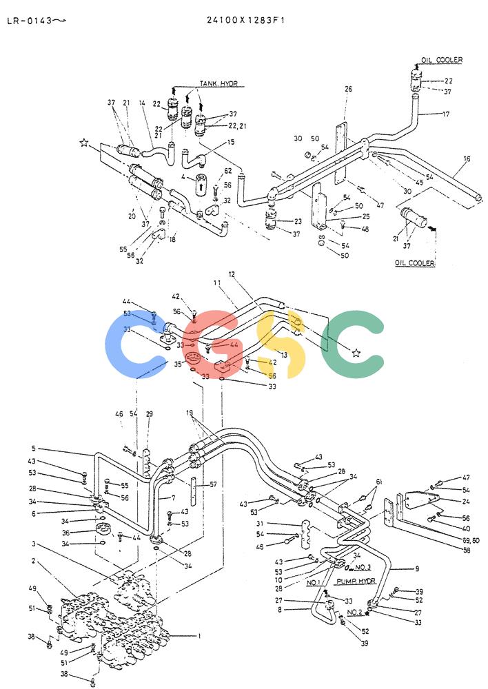 神钢零件查询(K914) - EXCAVATOR ASN LR-0143 (1/79-12/03) (04-001) - HYDR LINES, UPP P/N 24100X1283F1 Kobelco