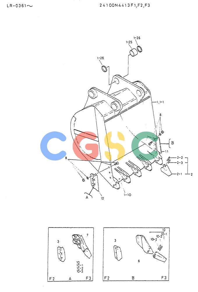 神钢零件查询(K914) - EXCAVATOR ASN LR-0143 (1/79-12/03) (08-011[01]) - BUCKET ASSY H. D (OPTION) P/N 24100N4413F1 Kobelco