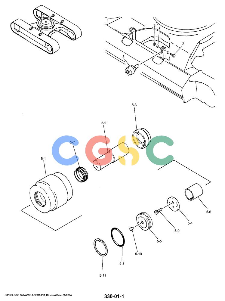神钢零件查询(SK160LC-6E) - DYNAMIC ACERA EXCAVATOR 08/2004 ASN YM03U0523 (8/04-12/07) (02-007) - UPPER ROLLER ASSEMBLY, P/N YN64D00007F2 Kobelco