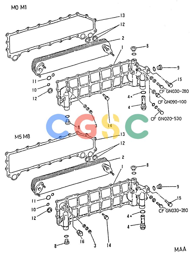 神钢零件查询(6D22-TC) - MITSUBISHI DIESEL ENGINE - K912, K912LC, & K916 (1/83-12/06) (02-018) - OIL COOLER Kobelco