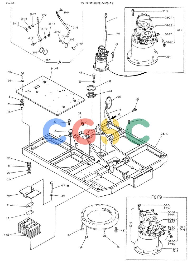 神钢零件查询(K903B) - EXCAVATOR ASN LE3401 (1/85-12/03) (01-001) - FRAME ASSY, UPP P/N 24100X1202F2 Kobelco