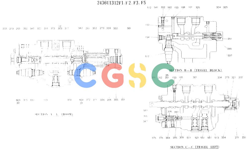 神钢零件查询(K907LC) - MARK II EXCAVATOR ASN YQ0565 (NA) (1/87-12/03) (11-038[02]) - VALVE ASSY, CONTROL, P/N 2436U1312F1,F3-F5 Kobelco