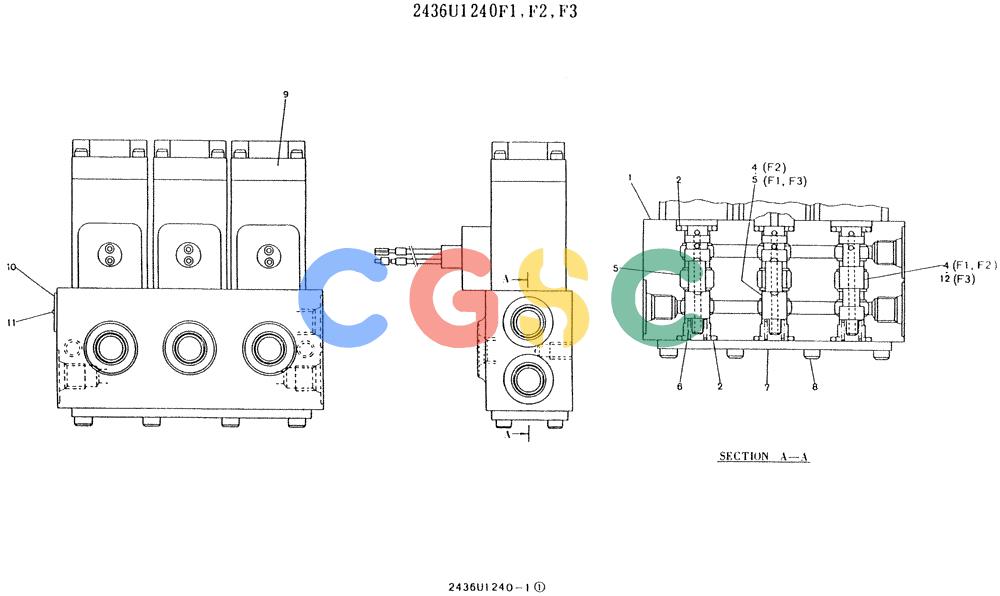 神钢零件查询(K907LC) - MARK II EXCAVATOR BTW YQ0101 - YQ0564 (1/87-12/03) (11-014) - VALVE ASSY, SOLENOID 2436U1240F1,F2,F3 Kobelco