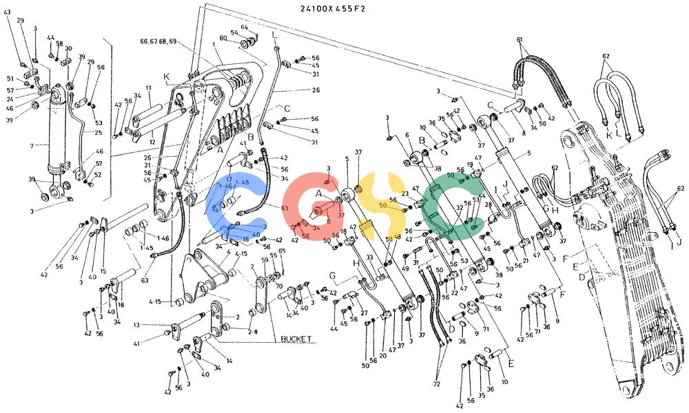 神钢零件查询(K935) - EXCAVATOR BTW L70106 - L70166, LU0067 (1/76-12/03) (09-007) - ARM ASSY, P/N 24100X455F2 Kobelco