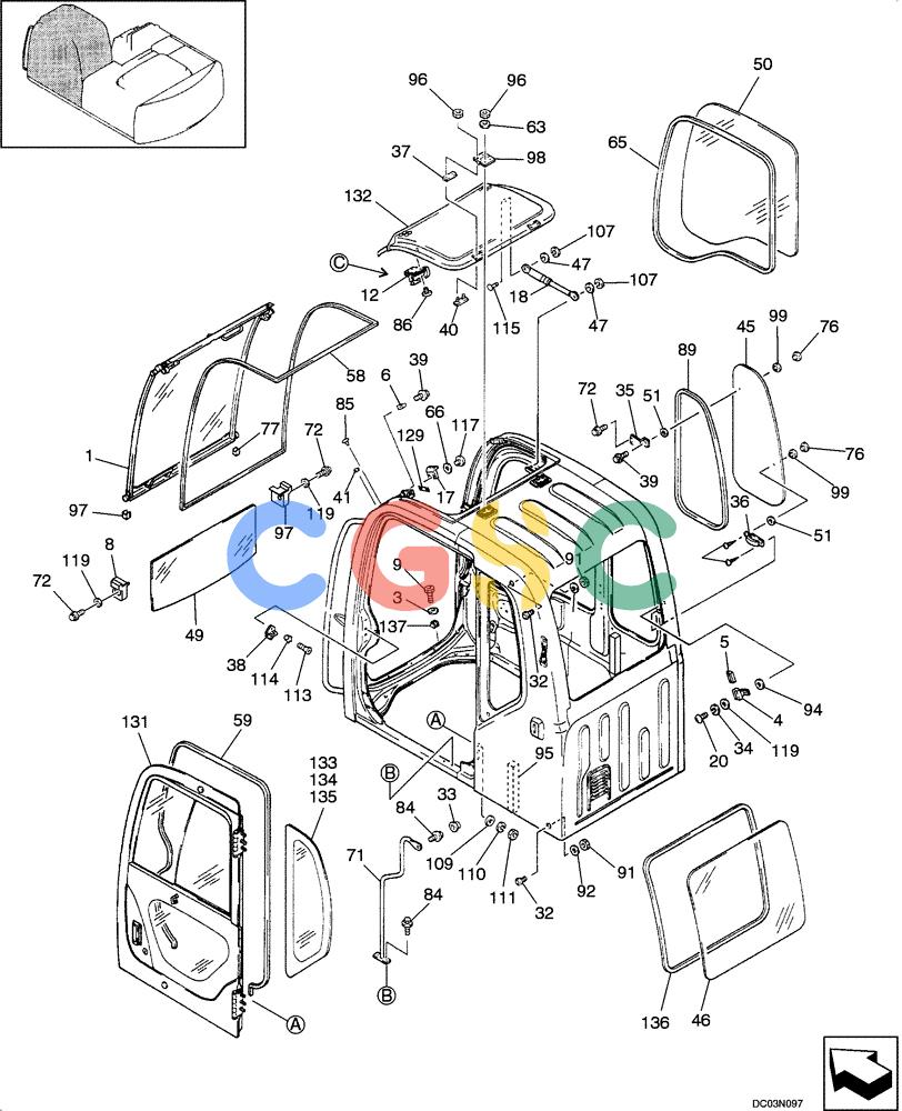 纽荷兰零件查询(E160) - CRAWLER EXCAVATOR (N.A.) (1/06-) (09 -13[00]) - CAB - GLASS New Holland Constructuion