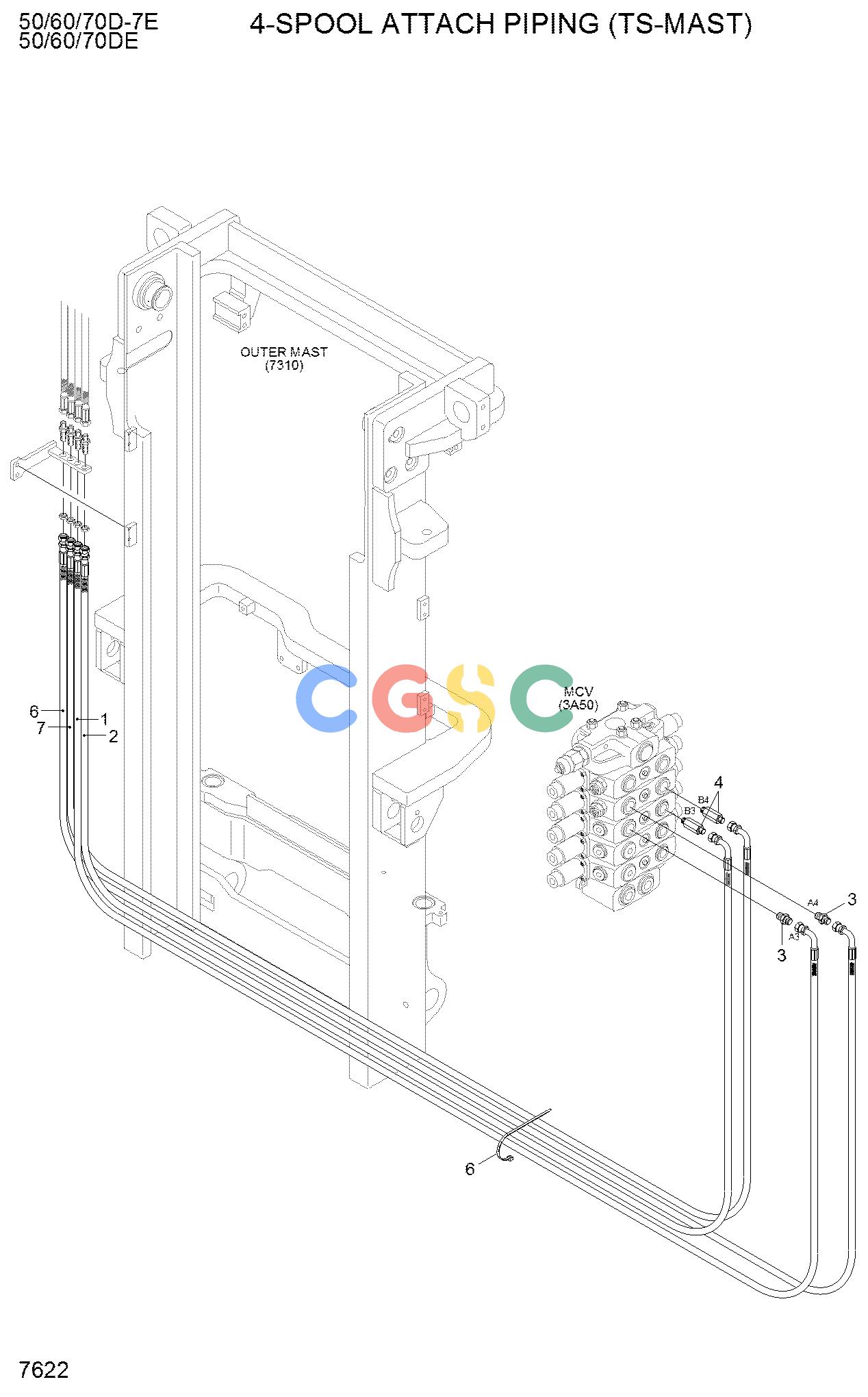 现代零件查询50/60/70D-7E ACE 4-SPOOL ATTACH PIPING (TS-MAST)EPC Hyundai 
