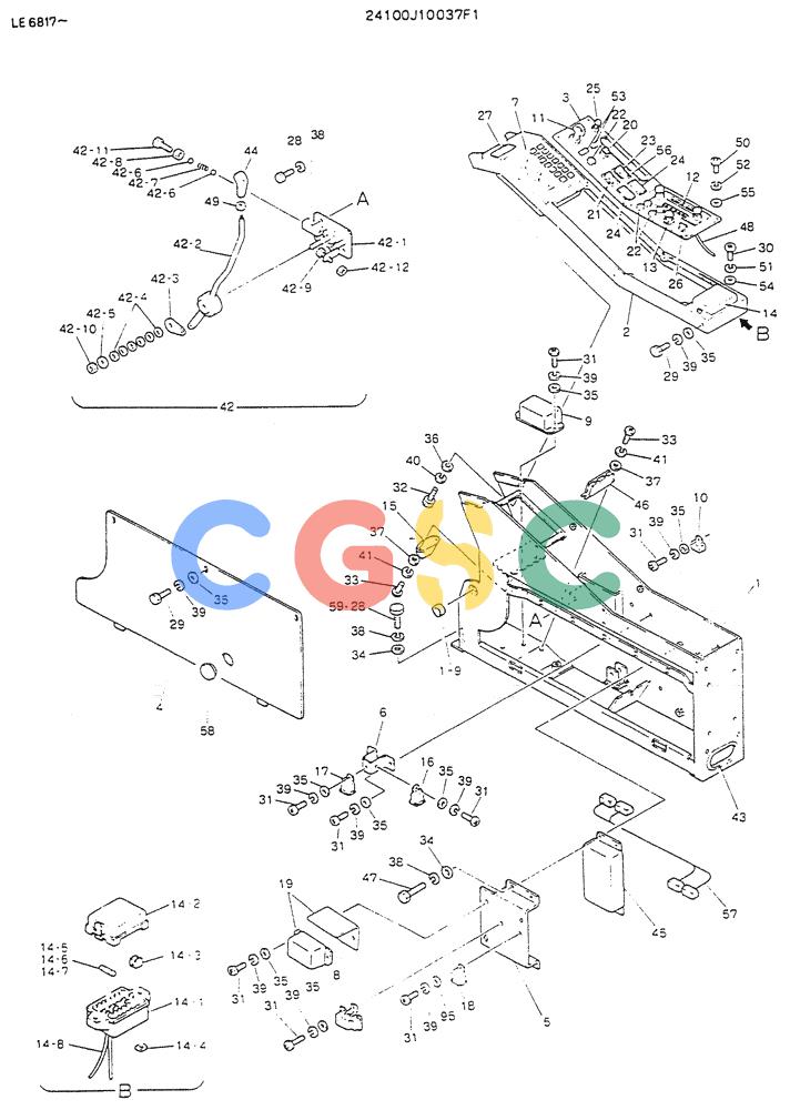神钢零件查询(K903) - MARK II EXCAVATOR BTW LE6601 - LE7871 (1/88-12/03) (05-013) - PANEL ASSY INST (FOR WRIST CONTROL), P/N-24100J10037F1 Kobelco