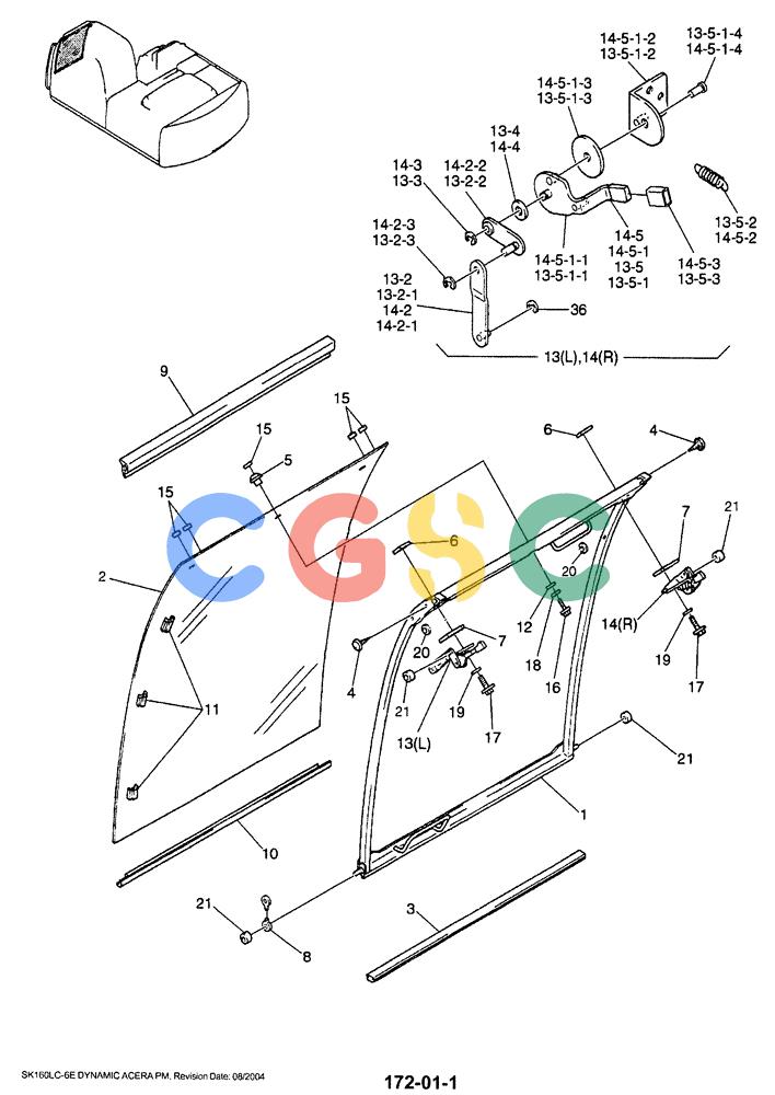 神钢零件查询(SK160LC-6E) - DYNAMIC ACERA EXCAVATOR 08/2004 ASN YM03U0523 (8/04-12/07) (01-044 ) - FRONT WINDOW ASSY Kobelco