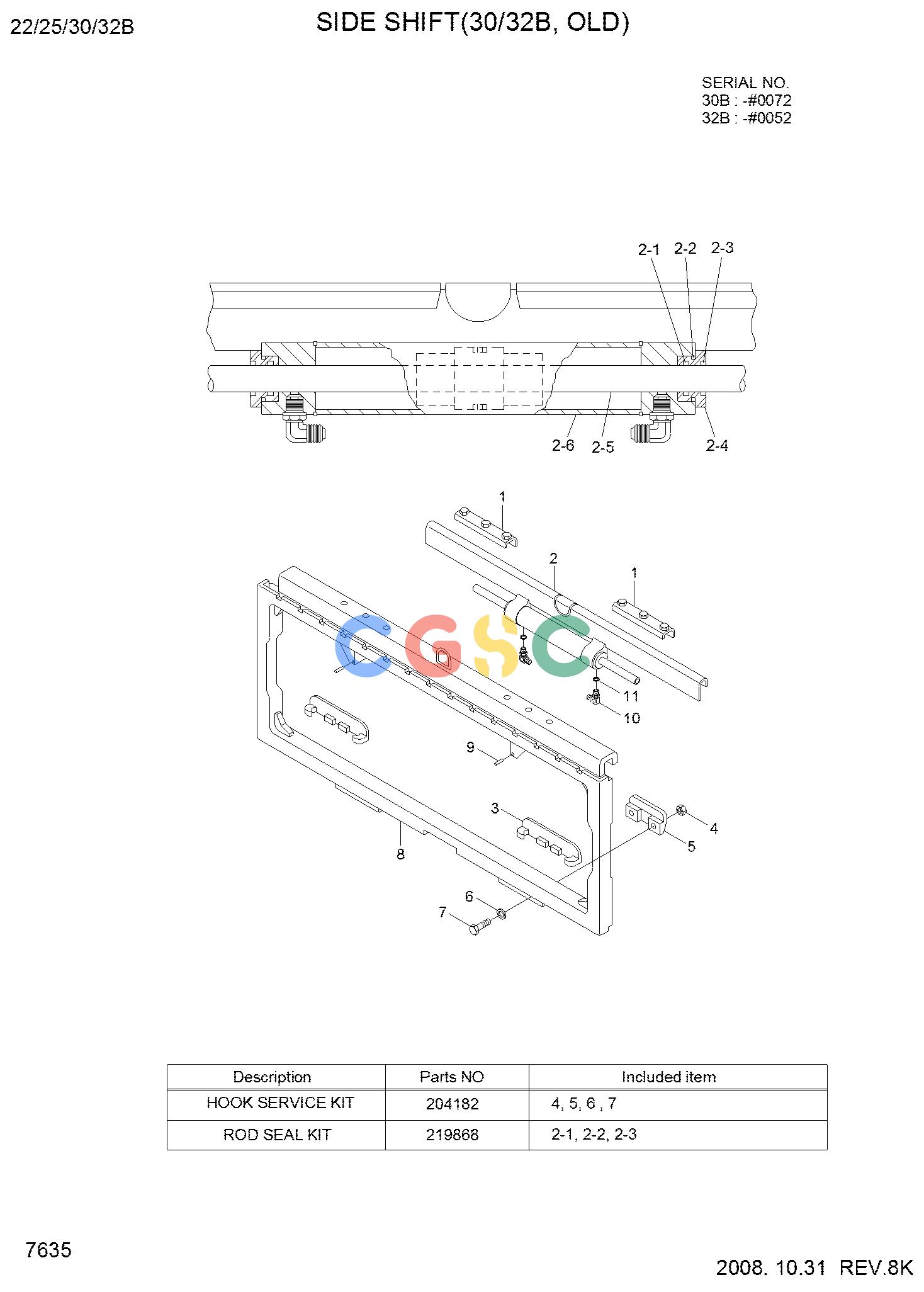 现代零件查询22/25/30/32B-7 SIDE SHIFT (CASCADE, 30/32B, OLD)EPC Hyundai 
