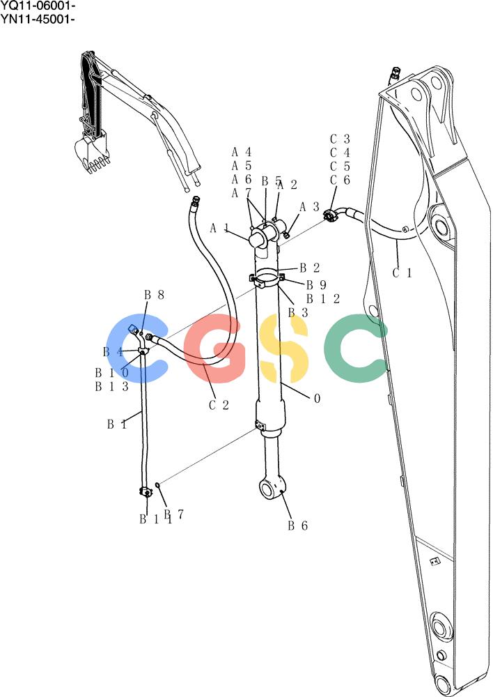 神钢零件查询(200-8) - EXCAVATOR S/N YN11-45001 - (1/06-12/09) (874-01-1) - HYD LINES, ARM 3.5M (10FT 6IN) Kobelco