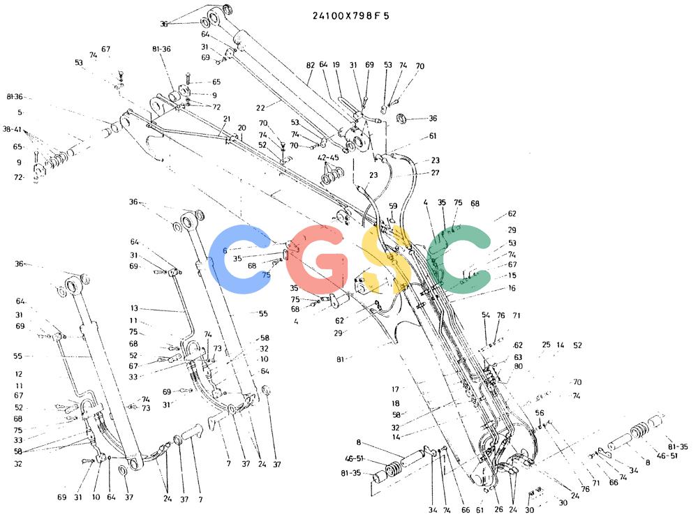 神钢零件查询(K935) - EXCAVATOR BTW L70106 - L70166, LU0067 (1/76-12/03) (09-015) - BOOM ASSY, P/N 24100X798F5 Kobelco