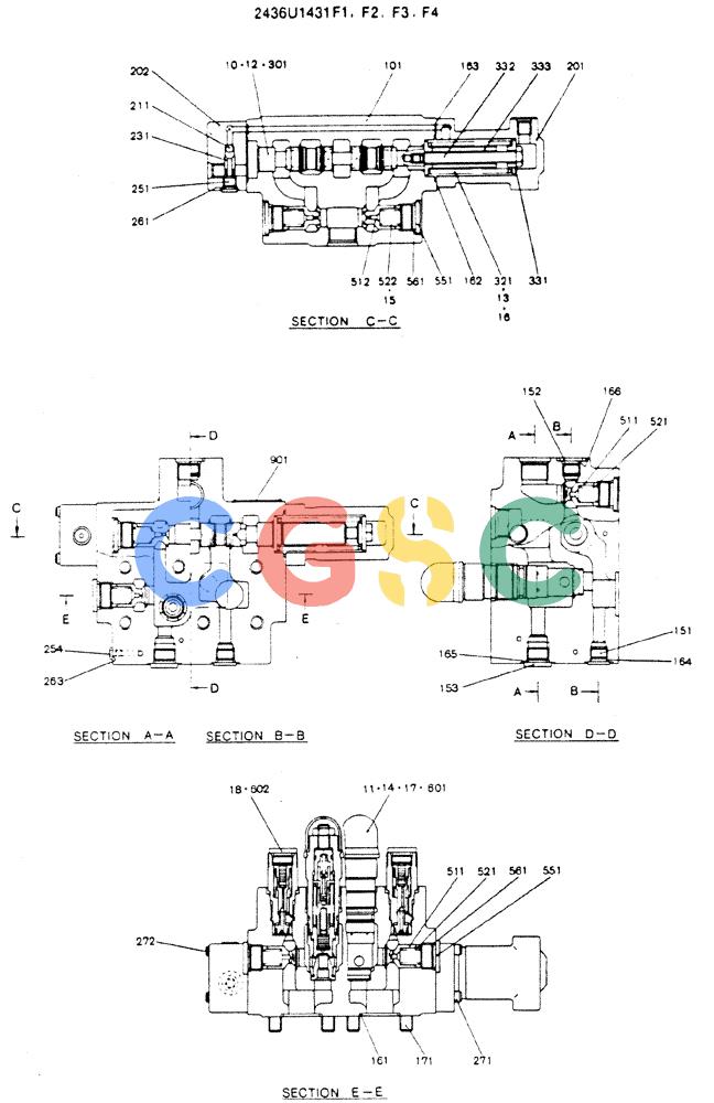神钢零件查询(MD200C) - EXCAVATOR BTW YQU0701 - YQU2000 (1/80-12/06) (13-005) - VALVE ASSY. CONTROL (SWING) Kobelco